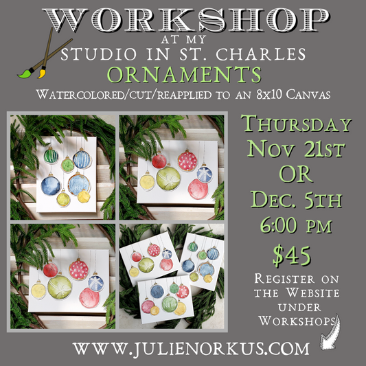 Watercolor Ornaments Workshop Nov 21st 6:00 pm